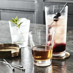 Antique Brass Hammered Coasters with Holder, Set of 4 -TABLETOP BAR STORE antique brass hammered coasters with holder 202240 0081 gold swirl highball glasses set of 4 z