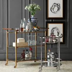 Beckett Bar Cart, Brass -TABLETOP BAR STORE beckett bar cart 202240 0116 truman round bar cart z