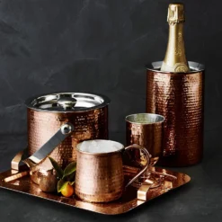 Hammered-Copper Ice Bucket With Lid -TABLETOP BAR STORE hammered copper ice bucket with lid 202240 0012 hammered copper tray z