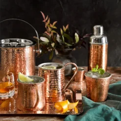 Hammered-Copper Ice Bucket With Lid -TABLETOP BAR STORE hammered copper ice bucket with lid 202240 0045 copper moscow mule mug z