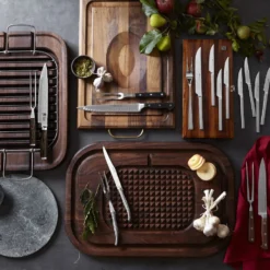 J.K Adams Handled Carving Board, Walnut with Brass Handles -TABLETOP BAR STORE jk adams handled carving board 202240 0009 wusthof 2 piece classic carving set z