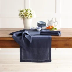 Linen Double Hemstitch Table Runner 10 Linen Double Hemstitch Table Runner -TABLETOP BAR STORE linen double hemstitch runner alt5 imgz 4