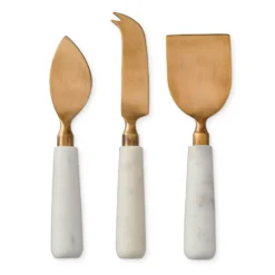 Marble & Brass Cheese Knives, Set of 3