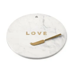 Marble and Brass Round Board with Knife, Love