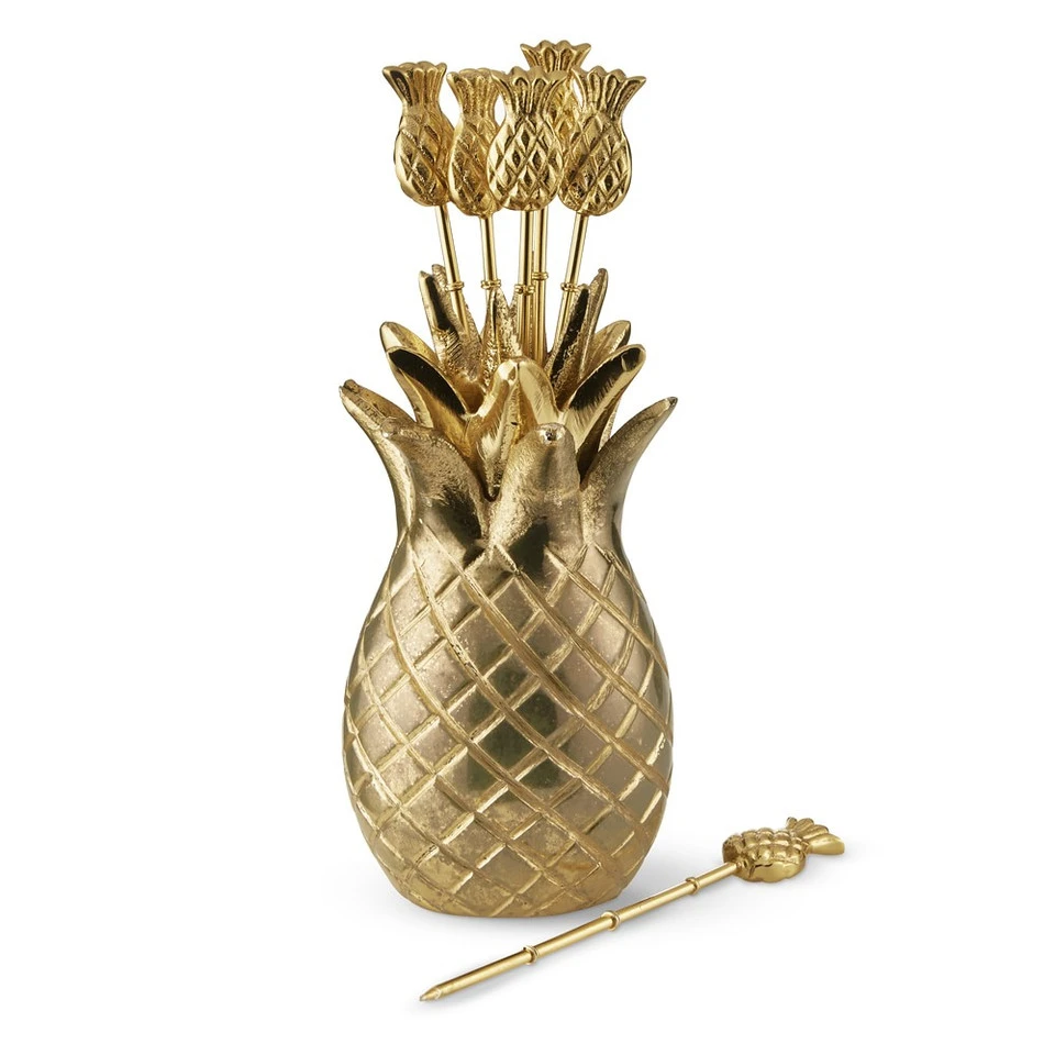 Pineapple Cocktail Picks with Holder, Set of 6 2 Pineapple Cocktail Picks with Holder, Set of 6
