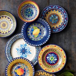 Sicily Outdoor Melamine Dinner Plates, Blue -TABLETOP BAR STORE sicily melamine dinner plates blue set of 4 202240 0125 sicily outdoor melamine salad plates mixed z