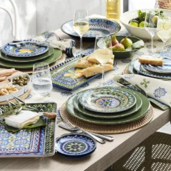 Sicily Verdi Table Runner -TABLETOP BAR STORE sicily verdi table runner 202229 0391 sicily ceramic mixed appetizer plates set of 4 blue green z