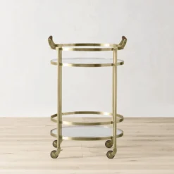Truman Round Bar Cart, Antique Brass, Saddle Leather -TABLETOP BAR STORE truman round bar cart 202227 0012 truman round bar cart z