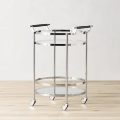 Truman Round Bar Cart, Antique Brass, Saddle Leather -TABLETOP BAR STORE truman round bar cart 202237 0009 truman round bar cart z