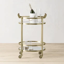 Truman Round Bar Cart, Antique Brass, Saddle Leather -TABLETOP BAR STORE truman round bar cart 202237 0016 truman round bar cart 1 z