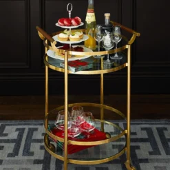 Truman Round Bar Cart, Antique Brass, Saddle Leather -TABLETOP BAR STORE truman round bar cart 202240 0085 truman round bar cart z