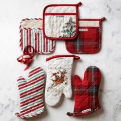 Twas the Night Before Christmas Oven Mitt & Potholder Set -TABLETOP BAR STORE twas the night oven mitt pot holder set 202233 0022 holiday stripe oven mitt potholder set z