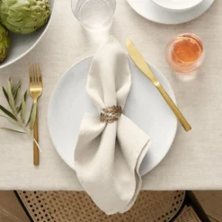 Italian Washed Linen Napkins, Set of 4 -TABLETOP BAR STORE washed linen napkins 202222 0205 antique brass leaf napkin rings set of 4 z