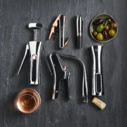 Williams Sonoma Winged Corkscrew, Stainless-Steel & Copper -TABLETOP BAR STORE williams sonoma wine winged corkscrew 202240 0066 williams sonoma wine waiters corkscrew z
