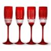Wilshire Red Jewel-Cut Champagne Flutes, Set of 4 -TABLETOP BAR STORE wilshire champagne flutes set of 4
