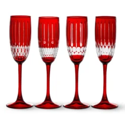 Wilshire Red Jewel-Cut Champagne Flutes, Set of 4