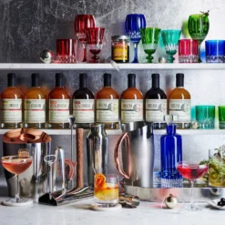 Wilshire Jewel-Cut Red Mixed Goblets, Set of 4 -TABLETOP BAR STORE wilshire jewel cut red goblets mixed red 202214 0006 williams sonoma classic highball glasses z