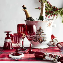 Wilshire Jewel-Cut Red Mixed Goblets, Set of 4 -TABLETOP BAR STORE wilshire jewel cut red goblets mixed red 202224 0011 classic tartan table runner z