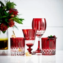 Wilshire Jewel-Cut Red Mixed Wine Glasses, Set of 4 -TABLETOP BAR STORE wilshire jewel cut wine glasses mixed red 202214 0018 wilshire jewel cut red mixed goblets set of 4 z