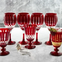 Wilshire Red Jewel-Cut Champagne Flutes, Set of 4 -TABLETOP BAR STORE wilshire red jewel cut barware collection 202222 0005 wilshire red jewel cut glassware collection z